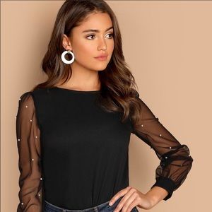 Pearl beaded mesh top